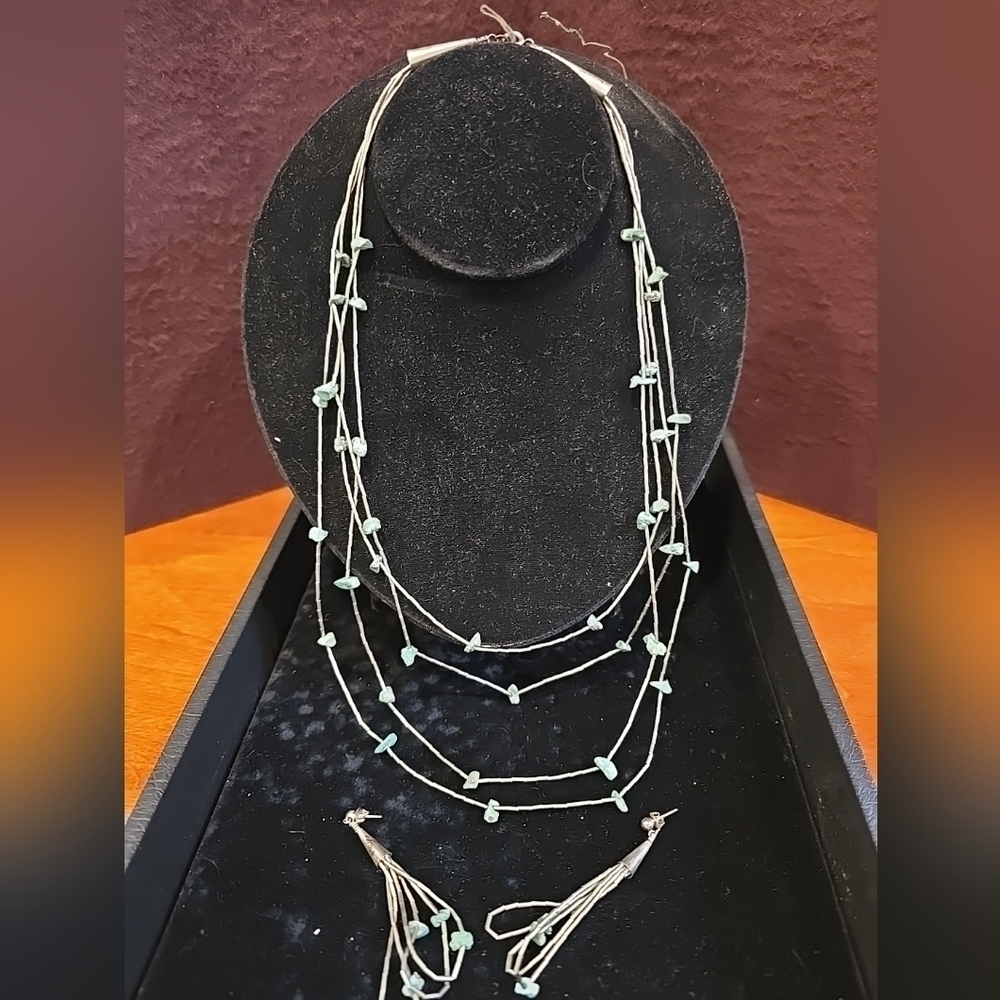 Liquid Sterling Silver and Turquoise Southwestern Necklace and Earrings Set